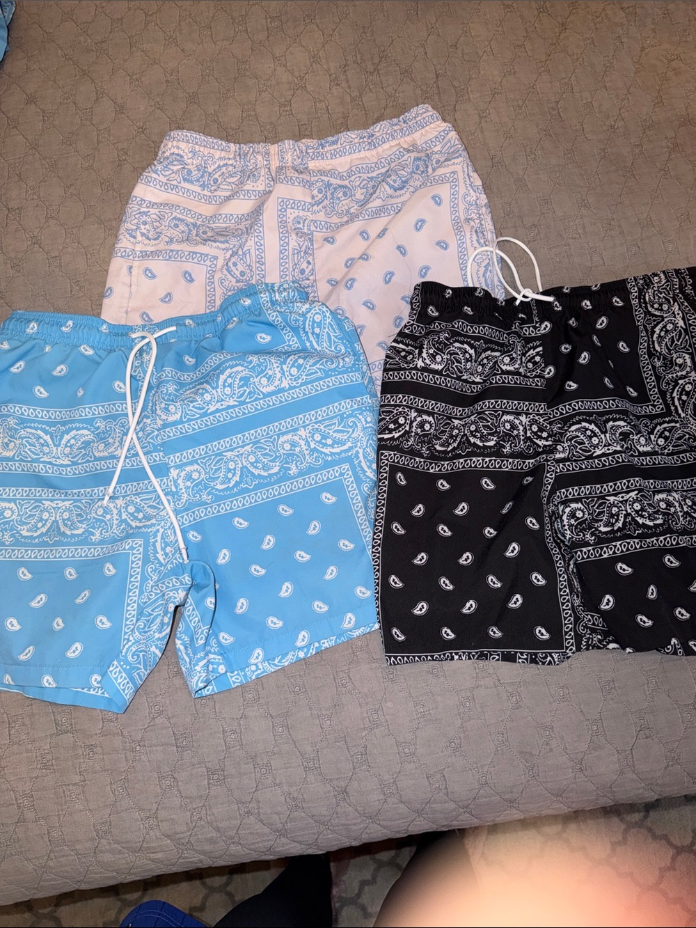 Bandana Print shorts/ Swim Shorts - Black, Light Blue, Pale Pink